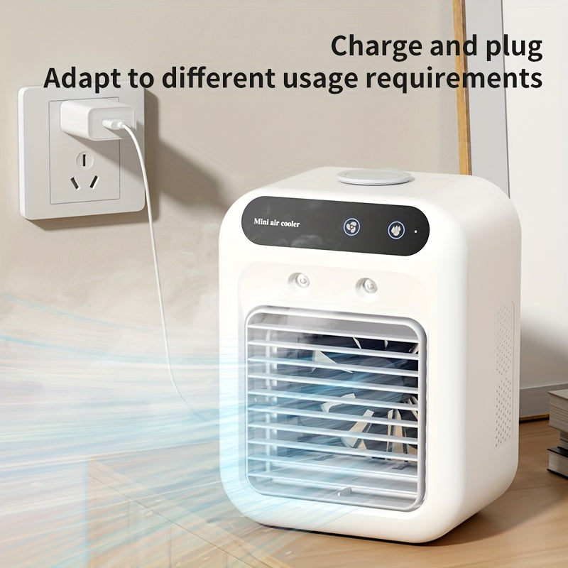 USB bilan quvvatlanadigan mini havo sovutgich bilan humidifier, qayta zaryadlanadigan batareyali, jim operation, kompakt dizayn, uy, yotoqxona va sayohat uchun ideal; do'stlar va oila uchun ajoyib sovg'a.