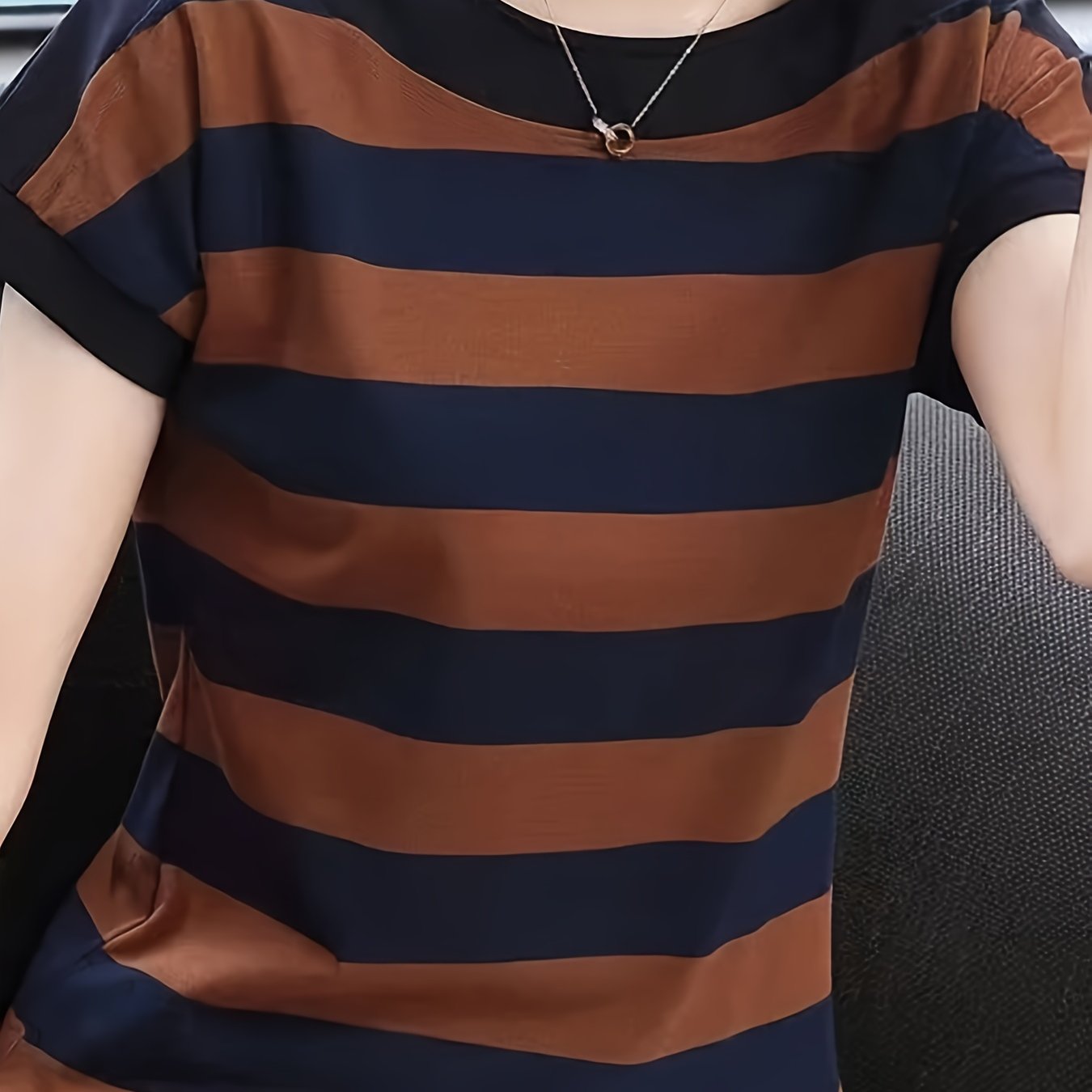 Women's Striped Crew Neck T-Shirt with Cap Sleeves for Spring and Summer