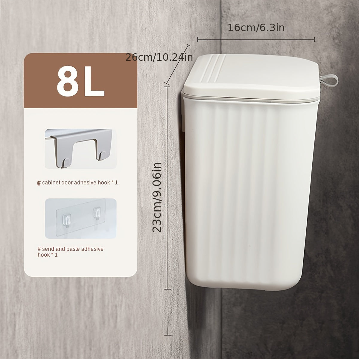 Plastic Wall-Mounted Trash Bin with Toilet Paper Storage Square Space-Saving