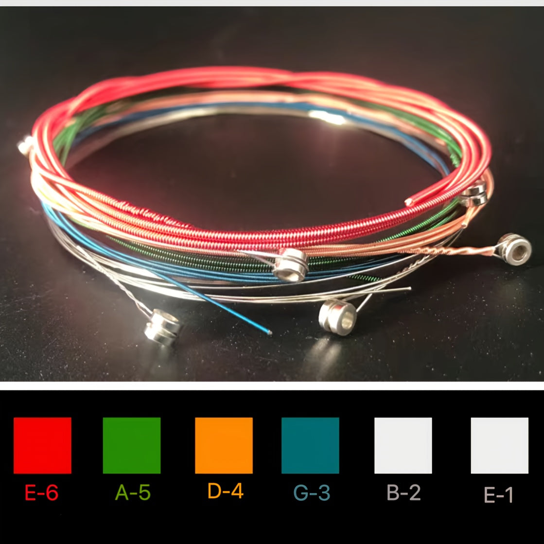 6-Pack Copper Core Steel Acoustic Guitar Strings Set with Mixed Colors