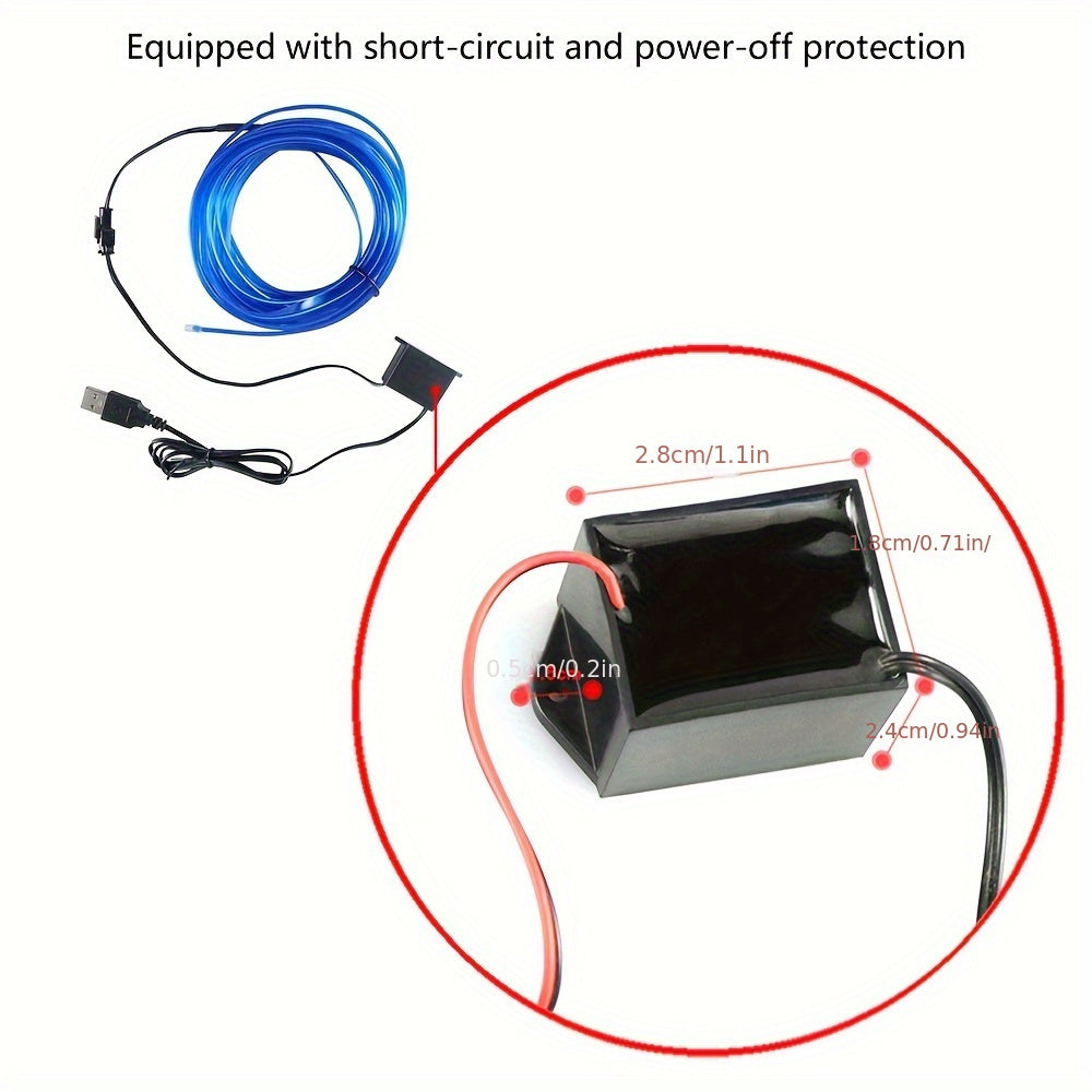 Tira de luz de neón USB flexible para coches azul 3m 118in a 5m 197in