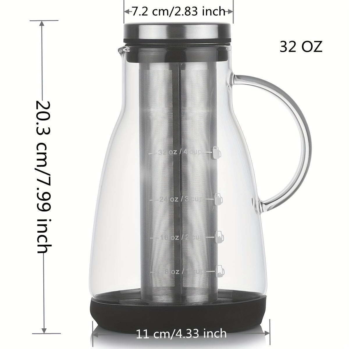 Glass Cold Brew Coffee Pitcher 24oz with Lid for Iced Coffee Juice Tea