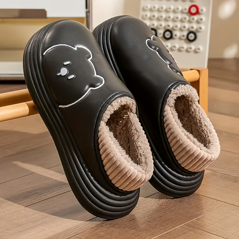 Girls Cartoon Bear Velvet Indoor Outdoor Slippers Pink Valentines Gift