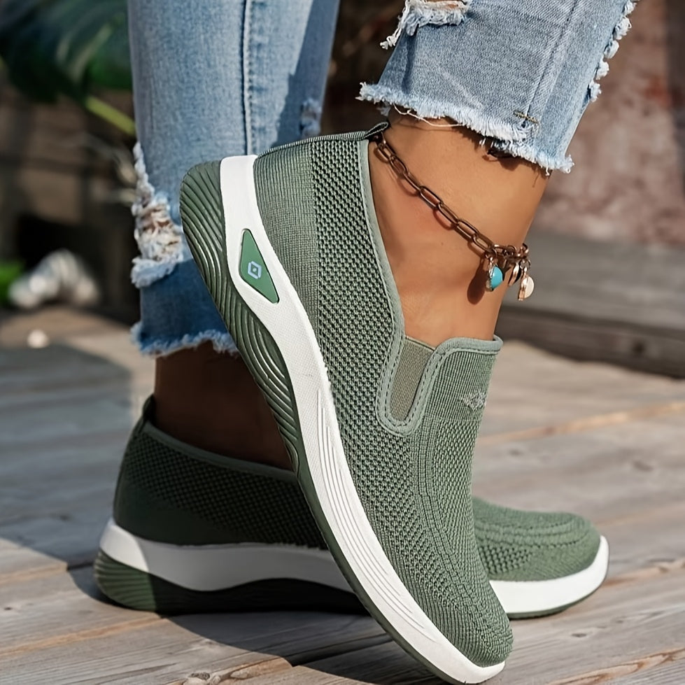 Women's Slip-On Loafers Breathable Mesh Sneakers with Elastic Knit Upper in Multiple Colors