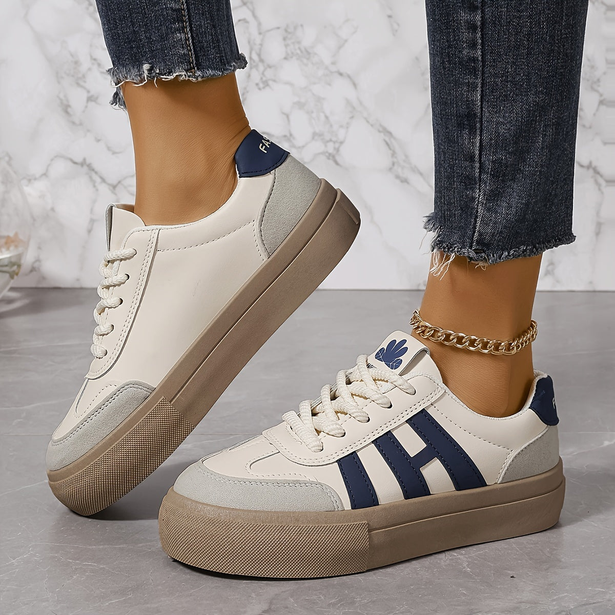 Women's Colorblock Sneakers with Lace-Up Closure and Soft Platform Sole