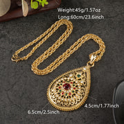 Antique Moroccan-Inspired Gold-Plated Pendant Necklace Hollow Carved Jewelry for Weddings and Events