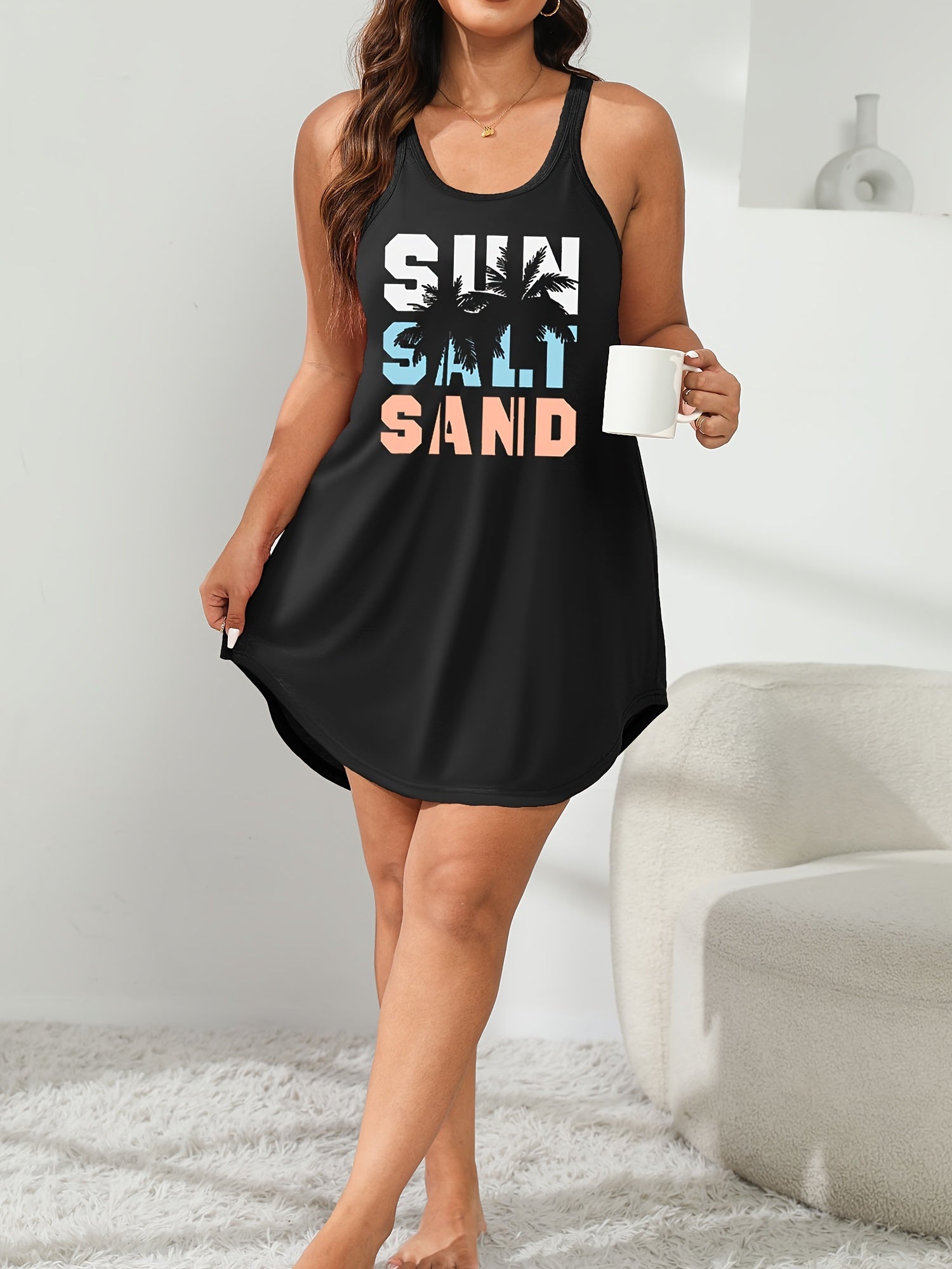 Plus Size Women's Sleeveless Sleep Dress Stretchy Polyester Racerback All-Season