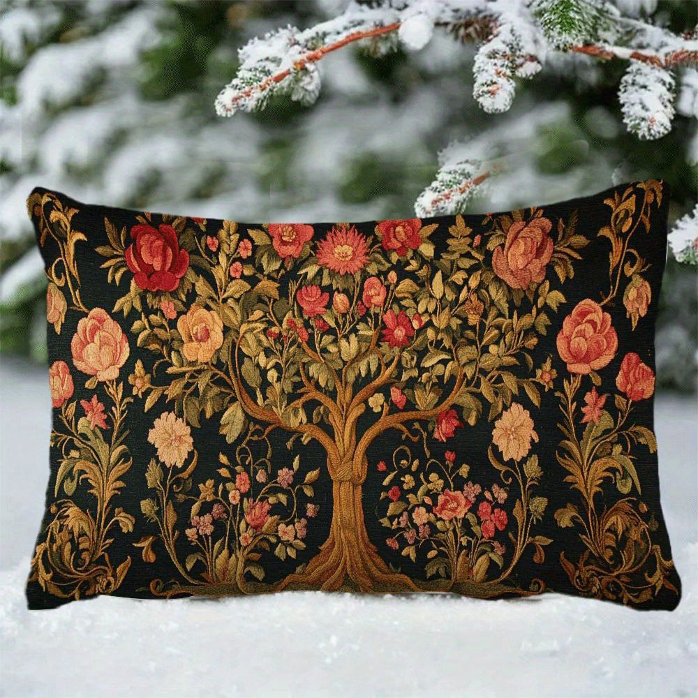 Decorative Velvet Pillow Cover 50.8x30.48cm Tree of Life Design Machine Washable