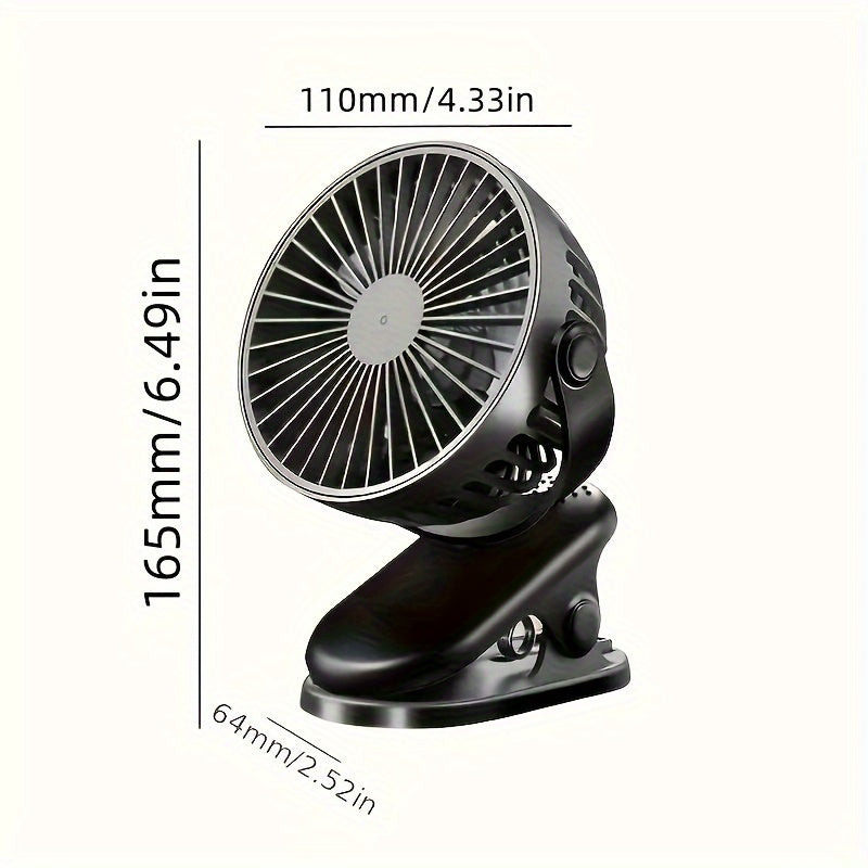 Rechargeable USB desk fan with clamp 360° rotation 3 speed long battery life