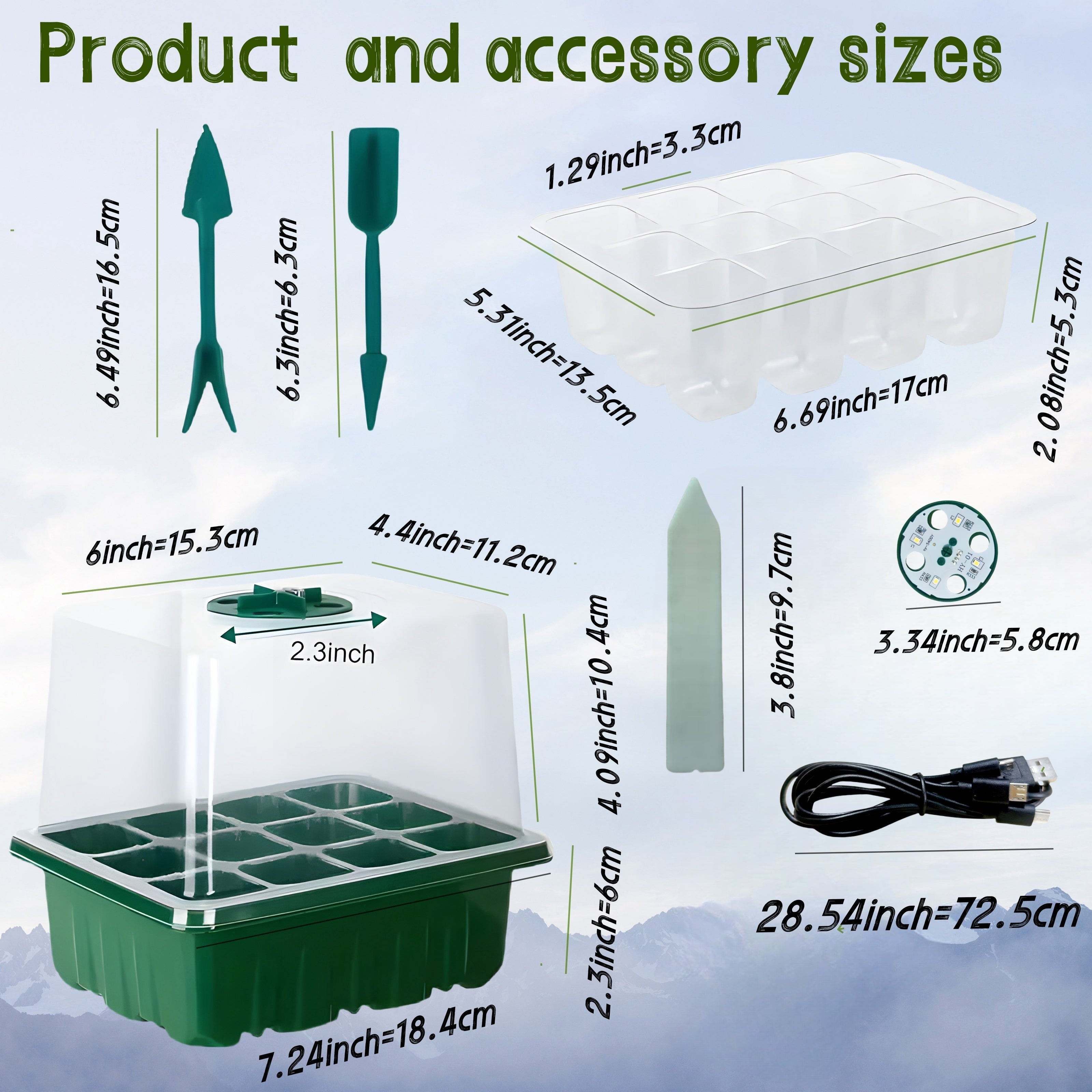 Rustic Seed Starter Kit with Adjustable Humidity USB Grow Light 12-Cell Propagator