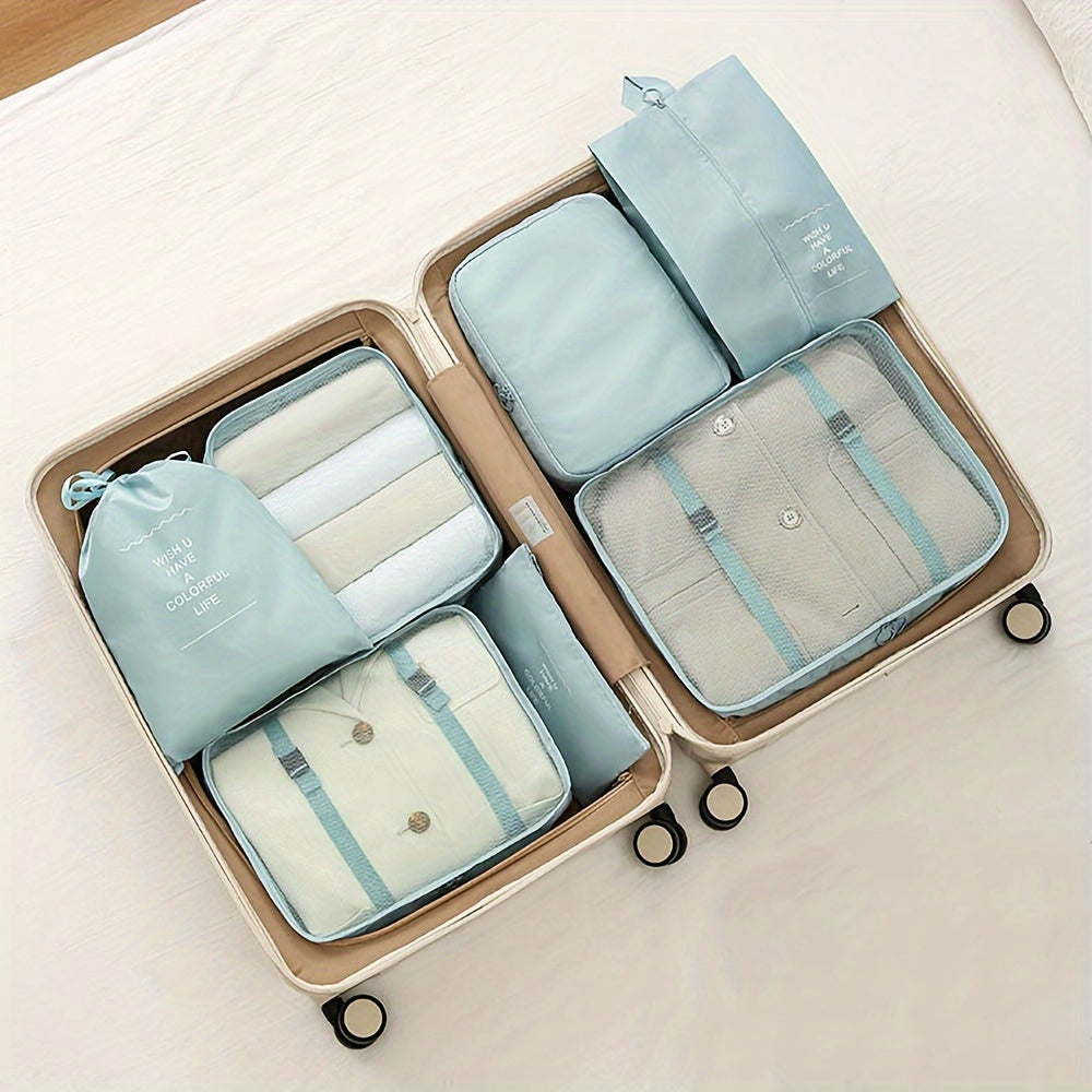 7-Piece Travel Storage Bag Set for Clothes Shoes Makeup Polyester Organizer