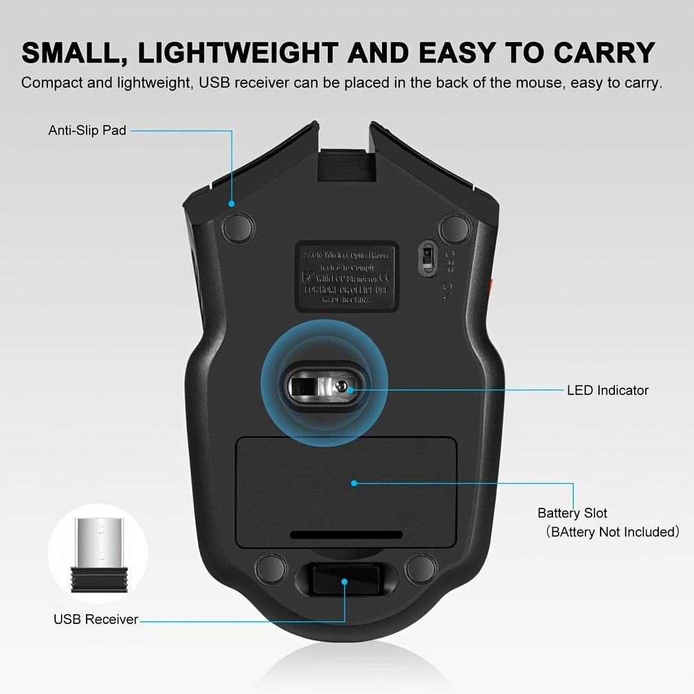 Ergonomic Wireless Gaming Mouse Adjustable DPI 2.4G Battery-Powered for Laptop PC