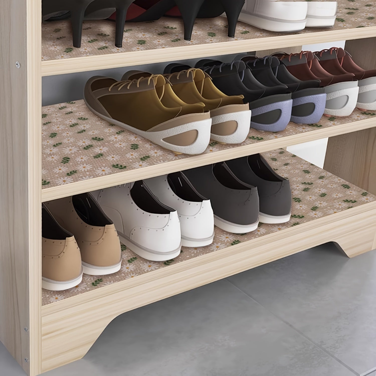 Daisy Pattern EVA Shelf Liner Waterproof Non-Slip Transparent for Kitchen Cabinets Drawers