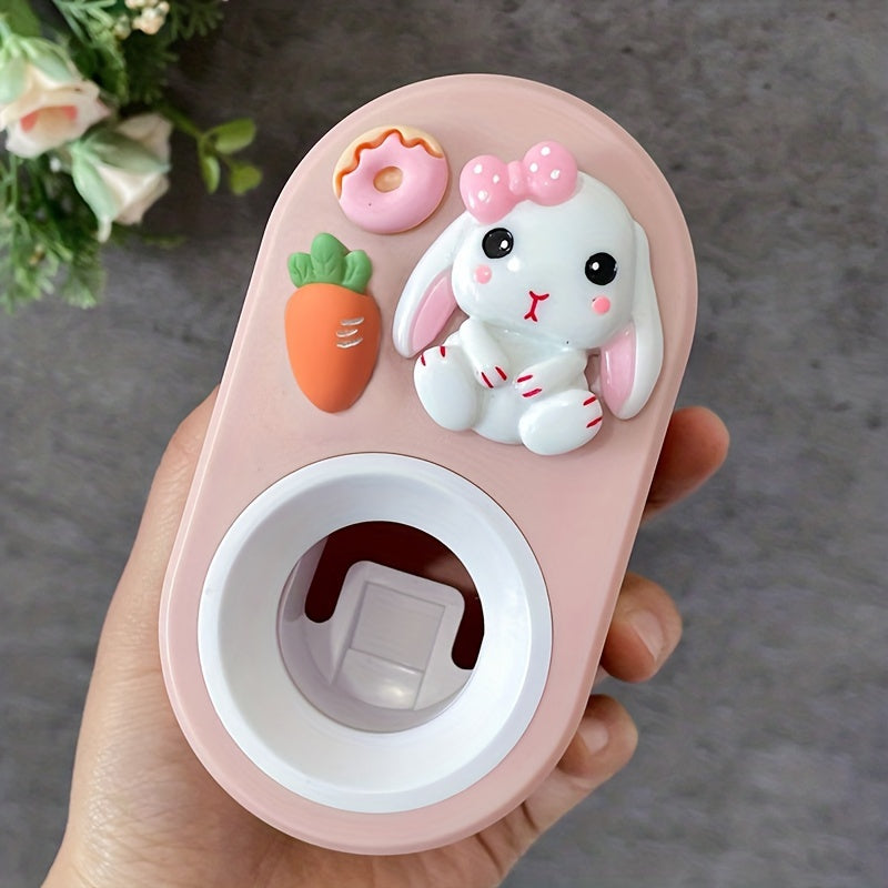 Dispensador de pasta de dientes con forma de conejo bonito, montado en la pared, sin necesidad de electricidad, accesorio para baño infantil
