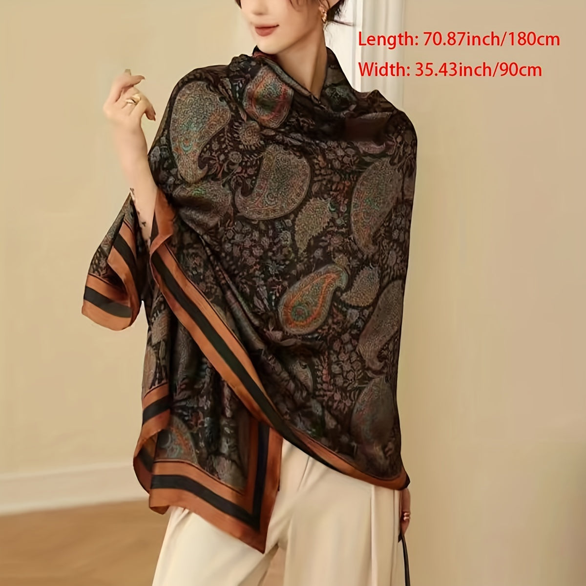 Paisley chopilgan sharf, ayollar uchun sun'iy ipak shalvar, kundalik tashqarida sayohat qilish, plyaj uchun yopishqoq