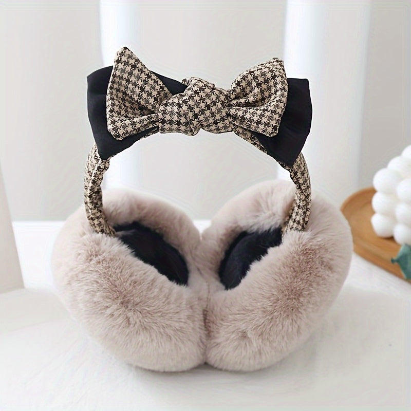 Ayollar uchun qishki sun'iy mo'yna quloq qopqog'ida uslubda qulay bo'ling - yumshoq, iliq va zamonaviy quloq himoyasi, chiroyli kamon aksenti bilan, qo'lda yuvish orqali tozalash oson.