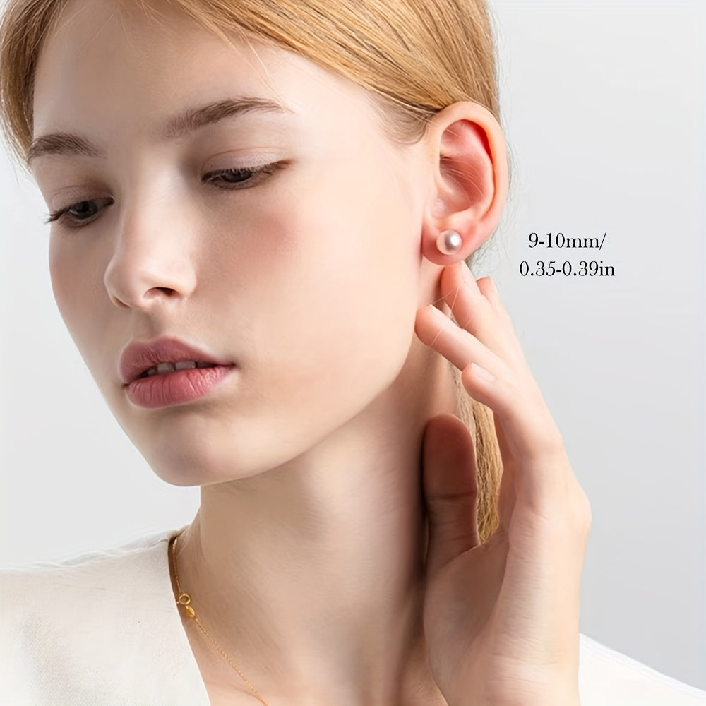 Sterling Silver Pearl Earrings 7-10mm French-Inspired Studs for Women