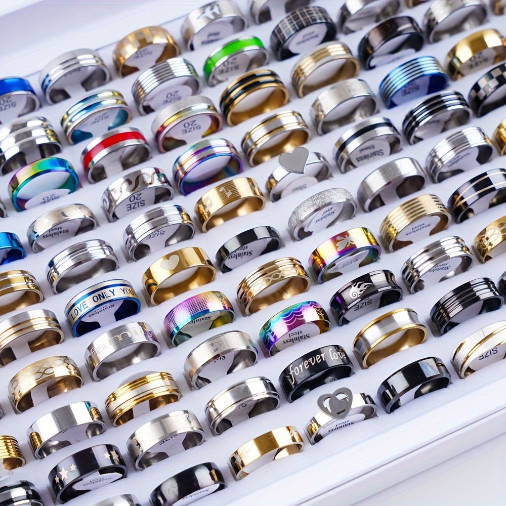 20 ta zamonaviy chiziqli harfli rhinestone bilan qoplangan zanglamas po'latdan yasalgan uzuklar to'plami - zargarlik partiyalari va sovg'alar uchun mukammal