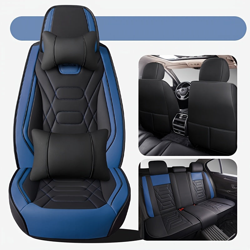 Universal Faux Leather Car Seat Covers All-Season Red Stitching