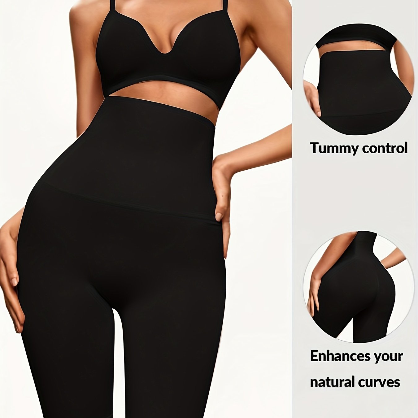 Pantalones cortos de control de abdomen de cintura alta para mujer, color sólido, tela de punto