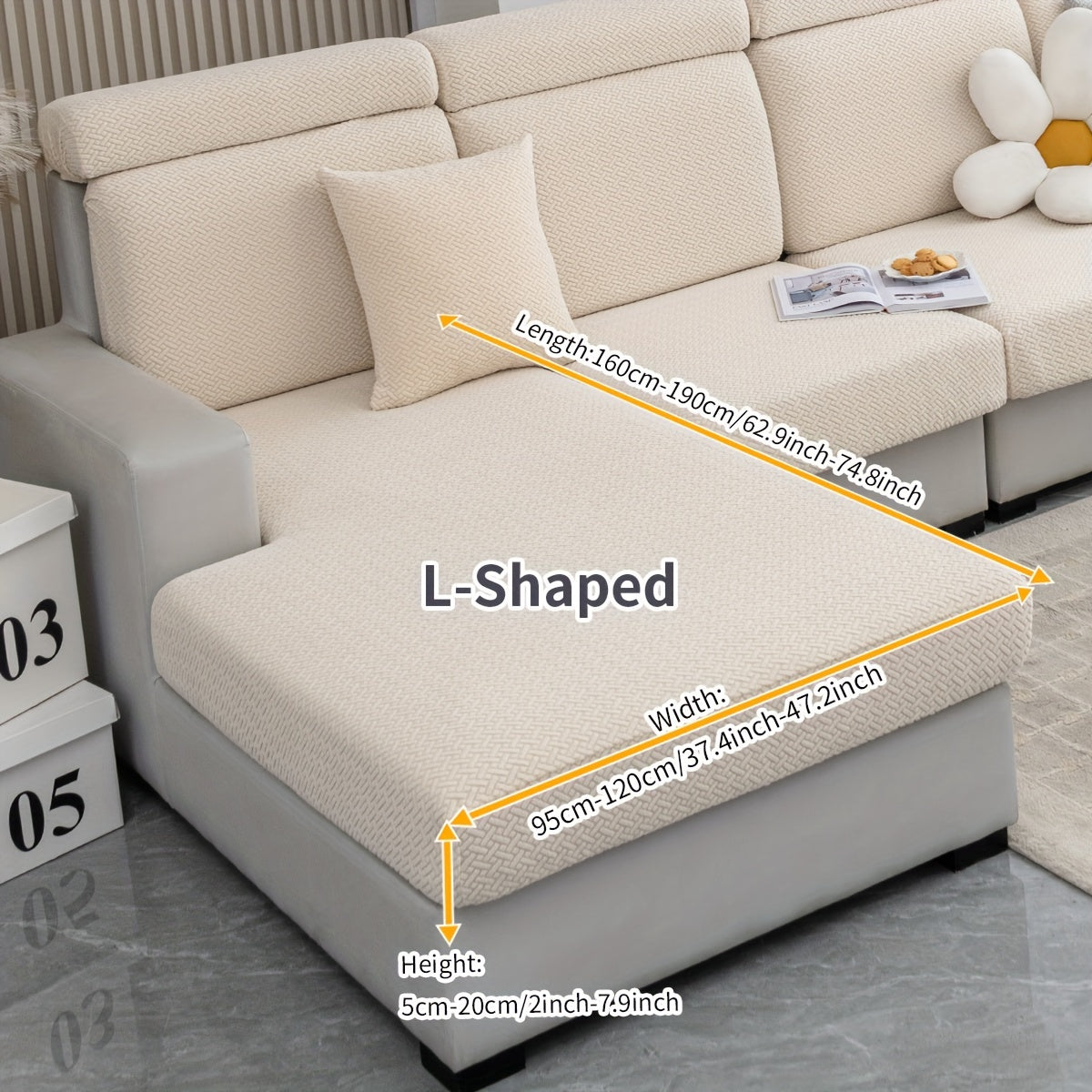 Checkered Pattern Polar Fleece Sofa Cover Boho Style Stretch Fabric Stain and Pet Scratch Protection