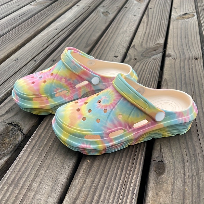 Women's Tie-Dye EVA Clogs Slip-On Shoes with Rainbow Colors All-Season