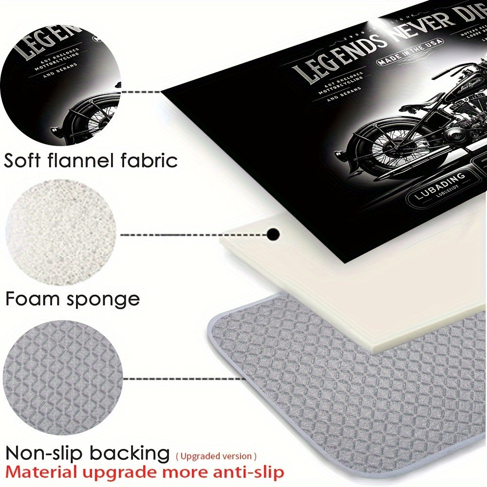 Poliester flanel non-slip mototsikl klubi eshik to'shagi, 1.2 sm qalin, namni o'zlashtiruvchi ko'pik, dog'ga chidamli, mashinada yuviladigan, suv o'tkazmaydigan pol qoplamasi, yashash xonasi, yotoqxona, oshxona uchun.