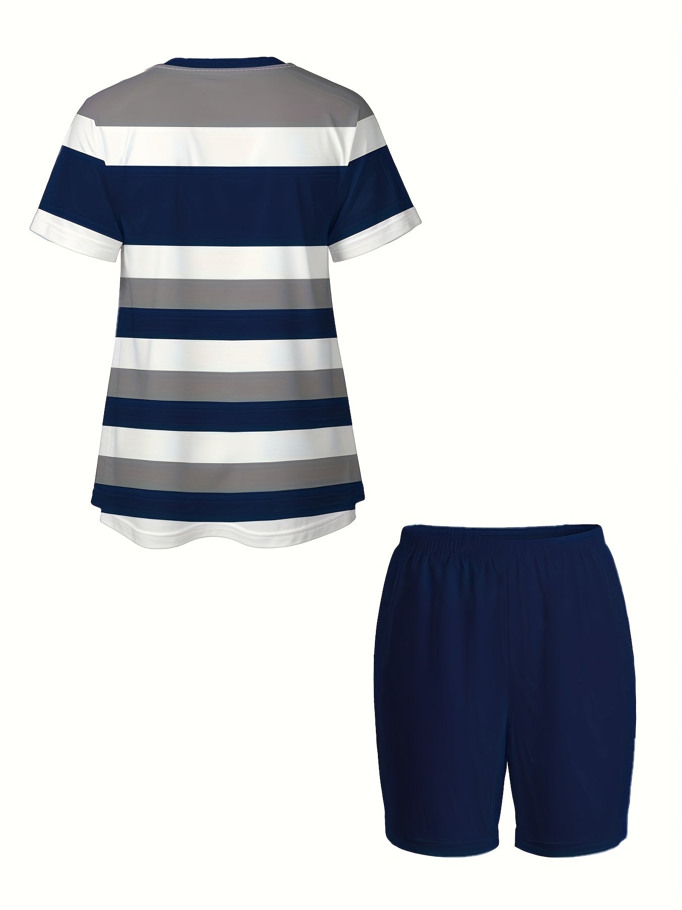 Girls Summer Short-Sleeve Top And Shorts Set Polyester Spandex Striped Letters