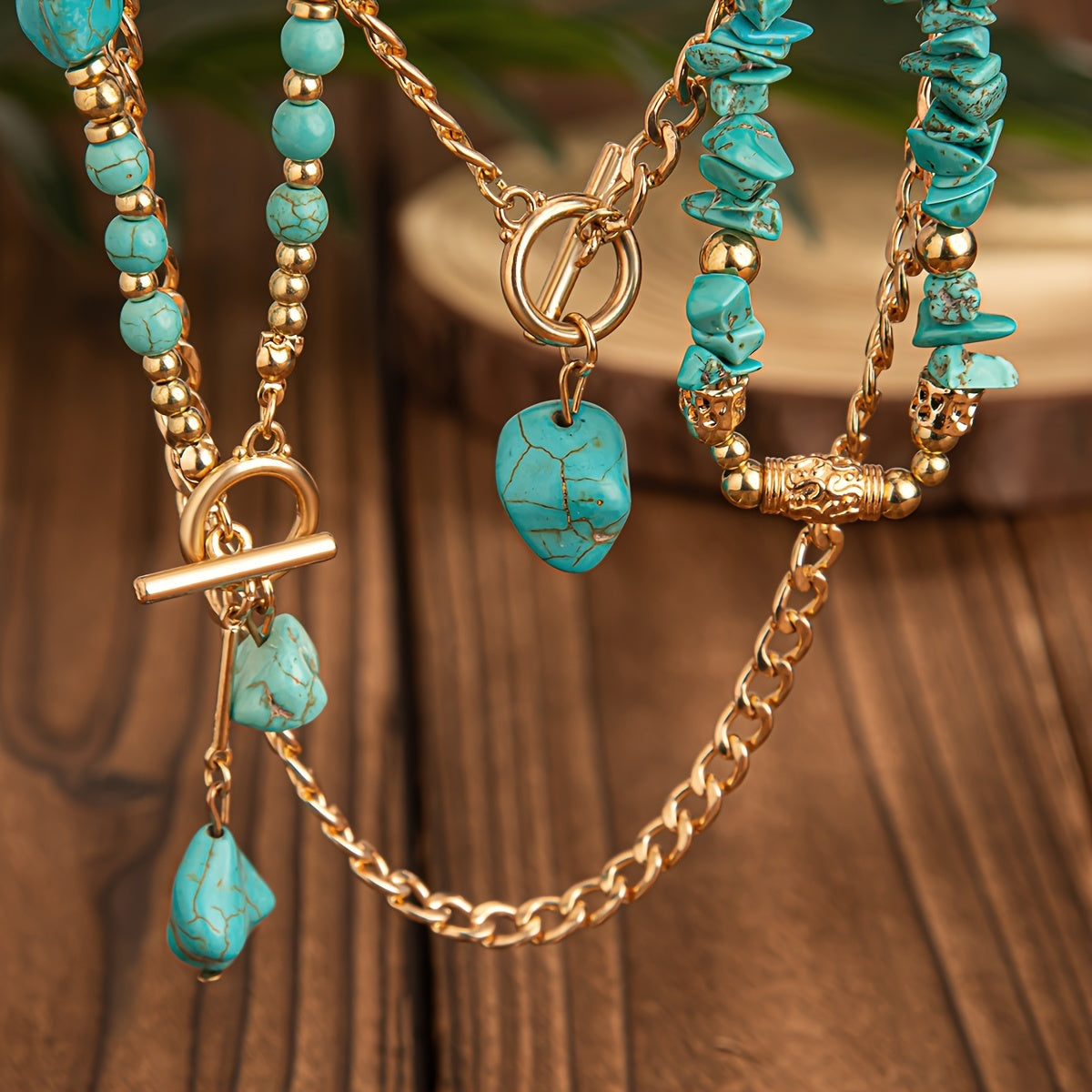 Set of Three Turquoise Boho-Chic Necklaces with Acrylic Pendants for Everyday and Party Wear