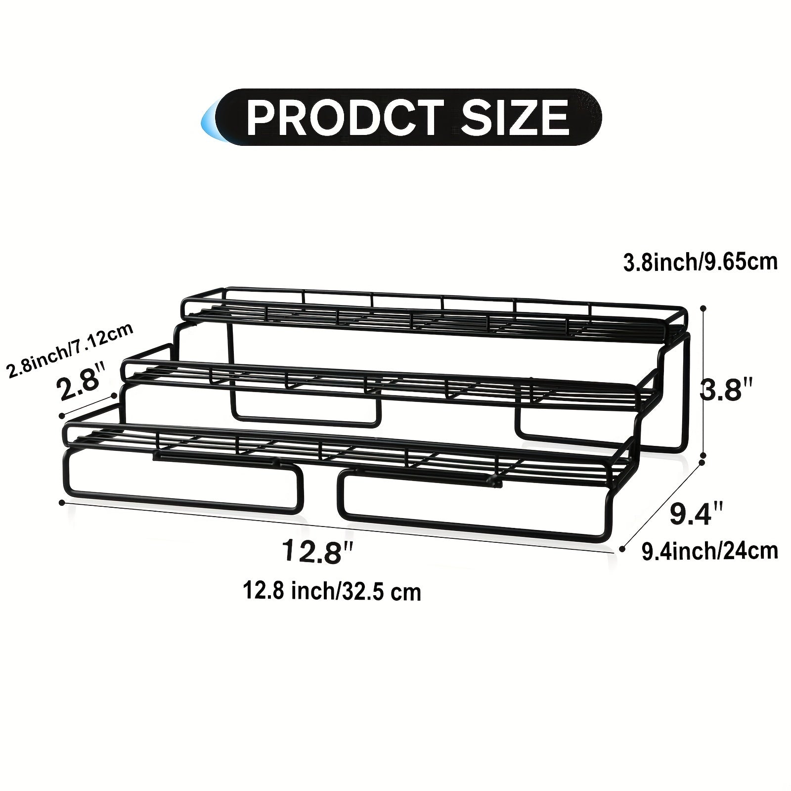 Black Metal Spice Rack Organizer 3-Tier Countertop Storage Shelf
