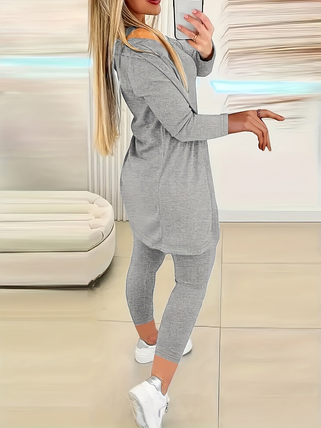 Plus Size Womens Loungewear Set Solid Color Long Sleeve Suspender Autumn Winter