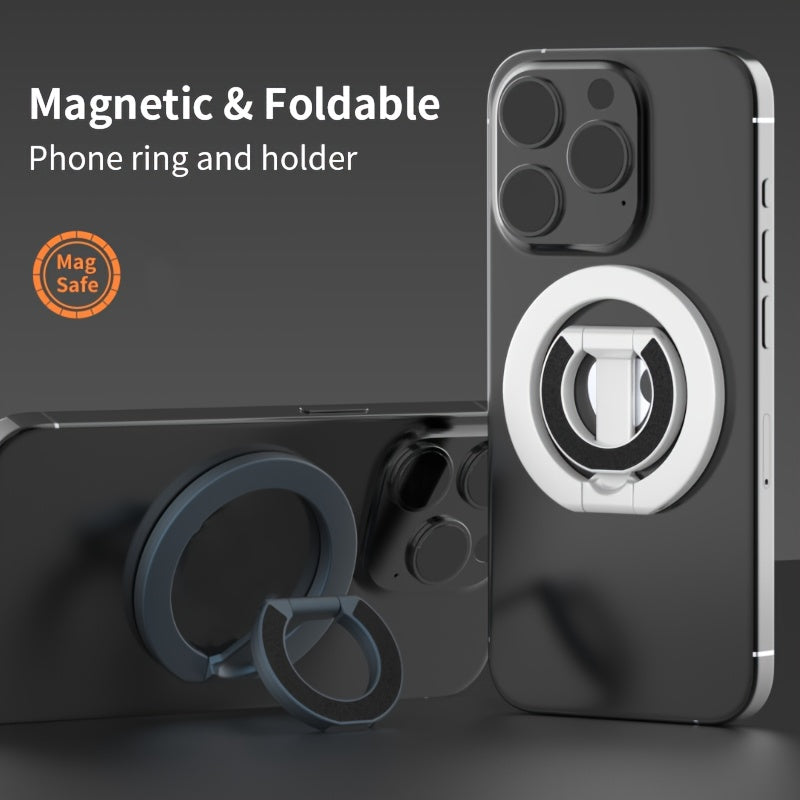 Folding Phone Stand with 360° Rotation and Magnetic Ring Holder for Mobile Support