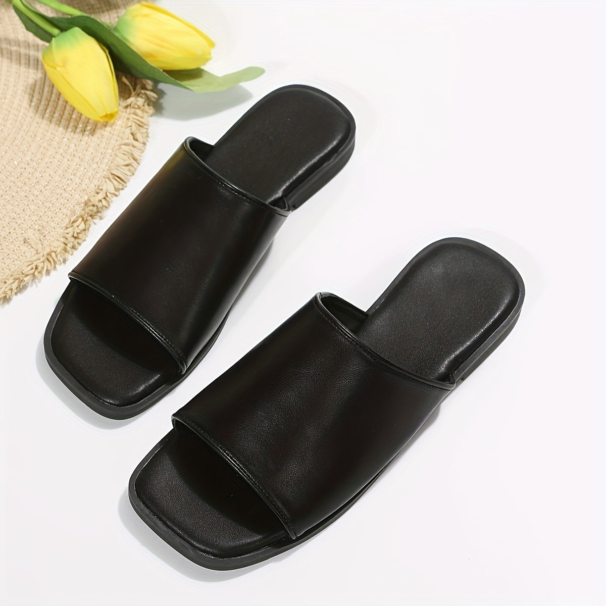 Women's Open Toe Flat Sandals for Pool Beach Summer Black