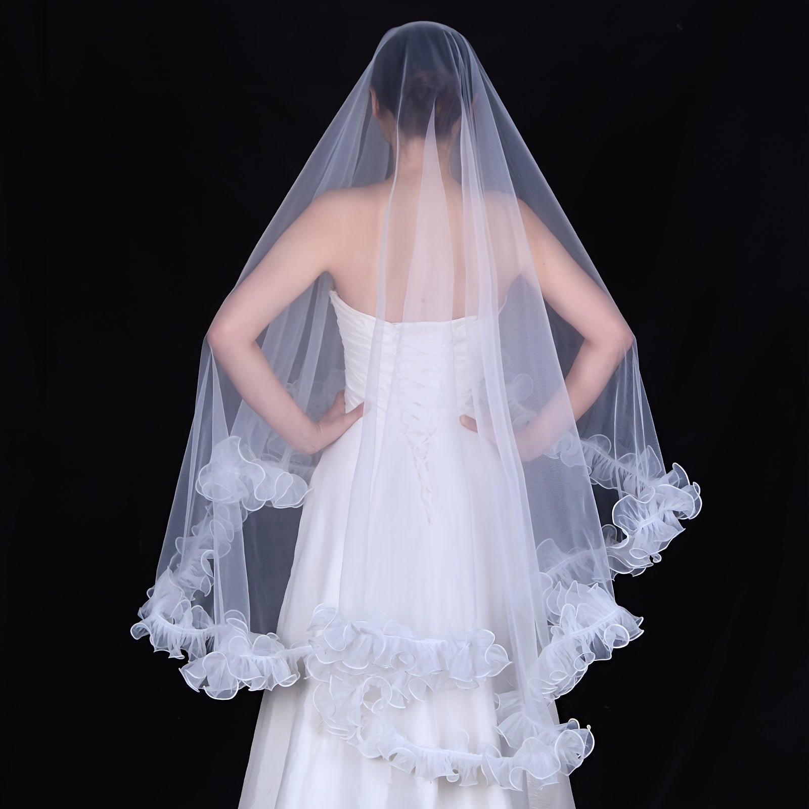 Elegant Bridal Veil Nylon Scalloped Edge Wedding Accessory Hand Washable