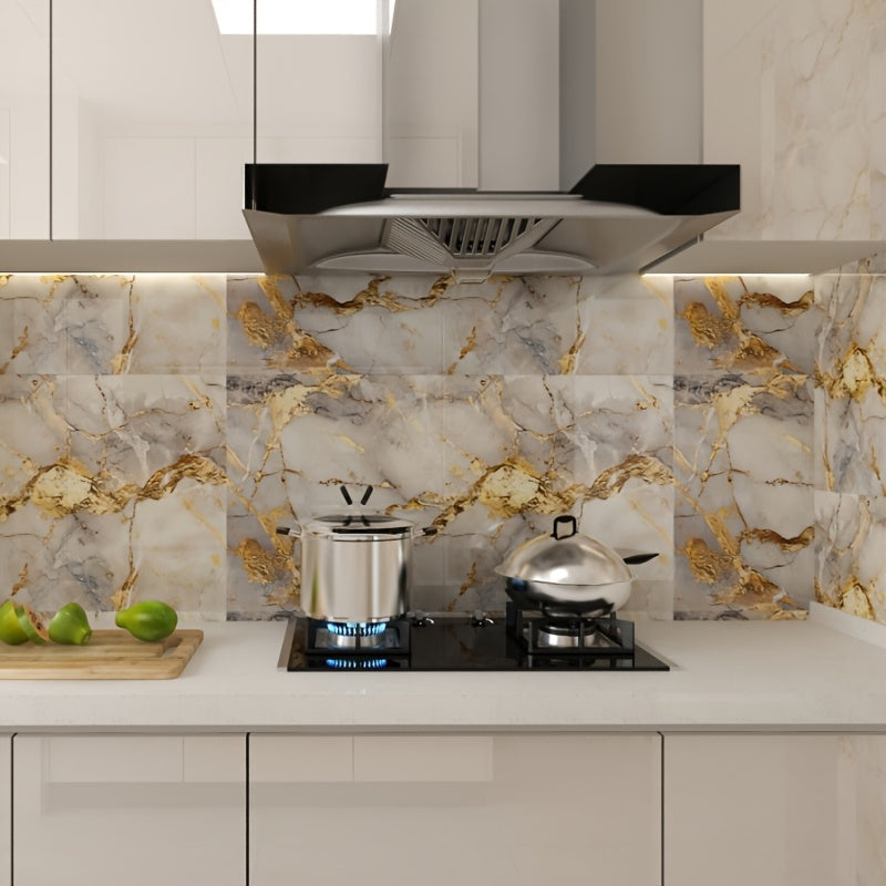 Set of 20 Marble Tile Wall Stickers Waterproof Self-Adhesive Removable for Kitchen Living Room Bathroom