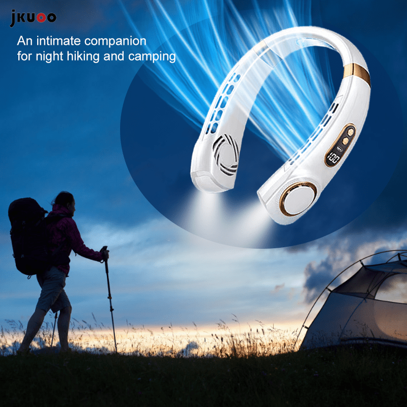 Portable Neck Fan 2-in-1 Bladeless USB Rechargeable 5 Speeds Digital Display Indoor Outdoor