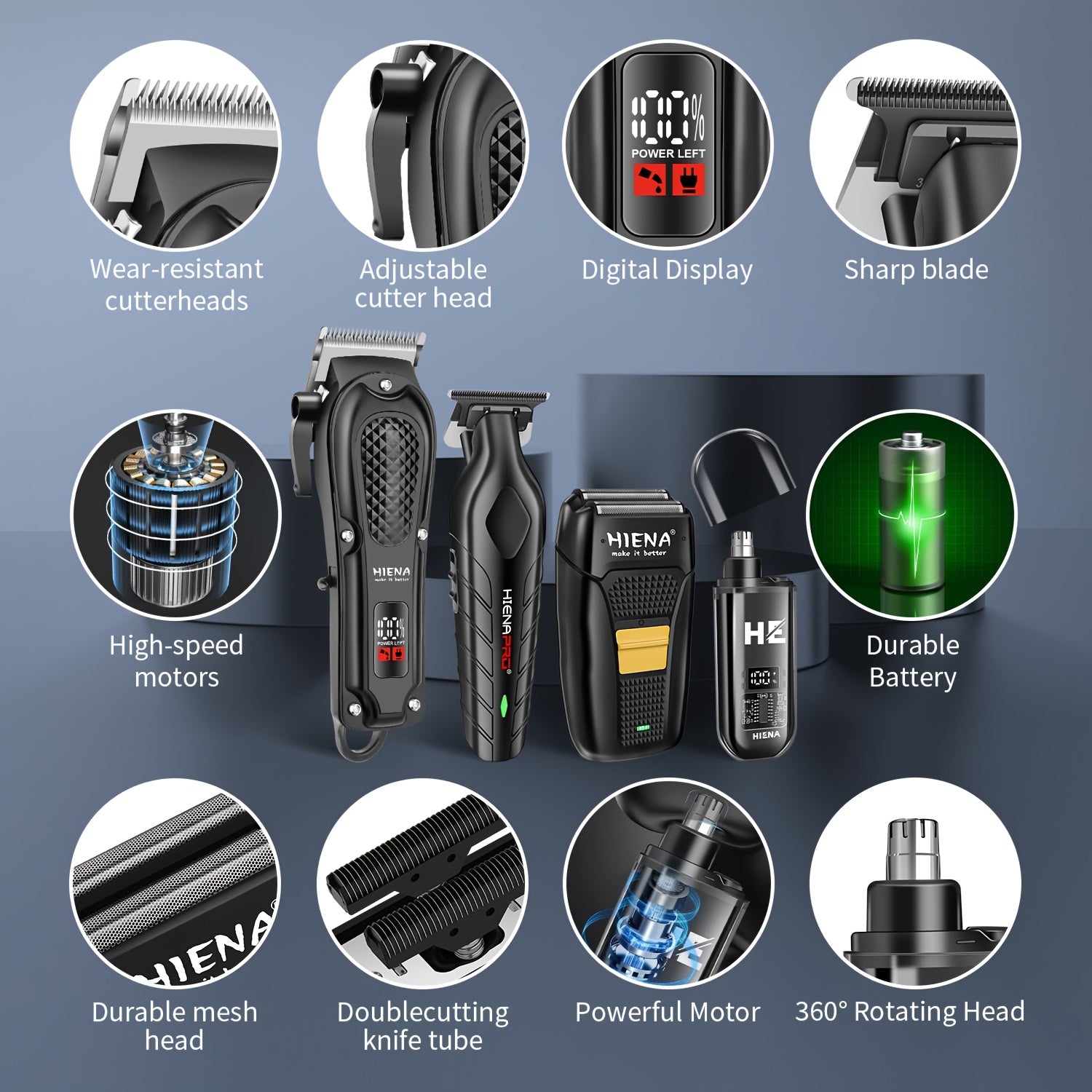 Set de 4 piezas de cortapelos inalámbrico con recortadora de hoja en T, afeitadora nasal, estuche de viaje, recargable por USB