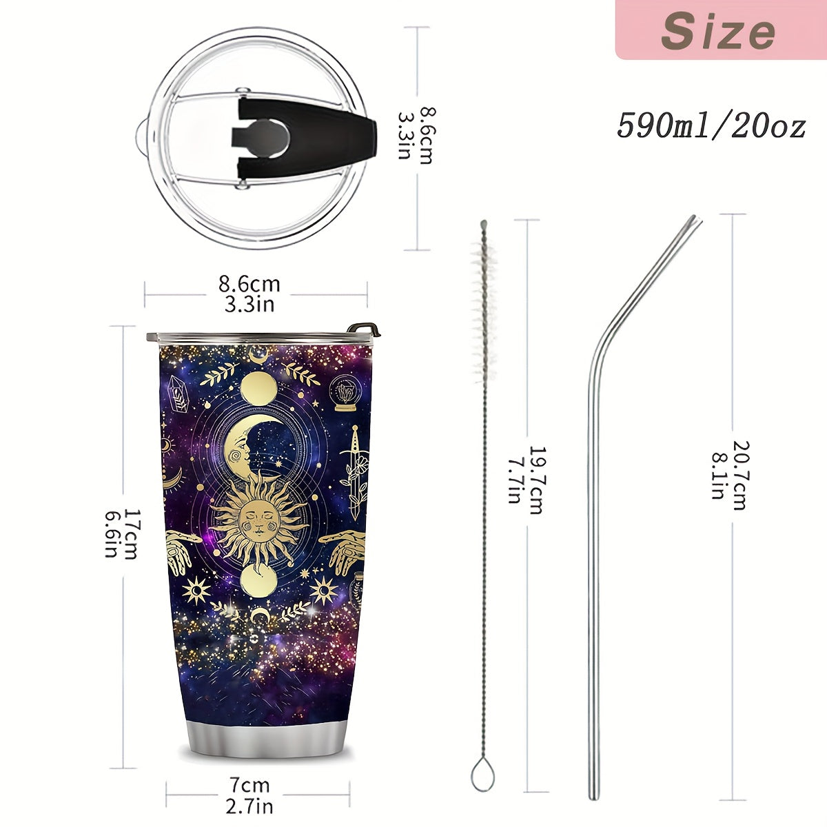 20oz Stainless Steel Tumbler with Stars and Moon Design for Travel and Office