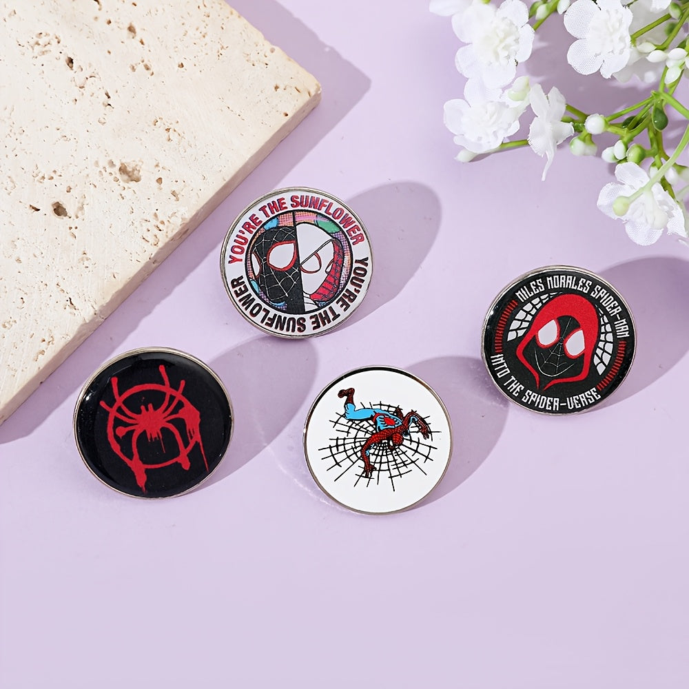 Set of 4 Spider-Man Enamel Pins Cartoon Brooches for Clothes and Bags