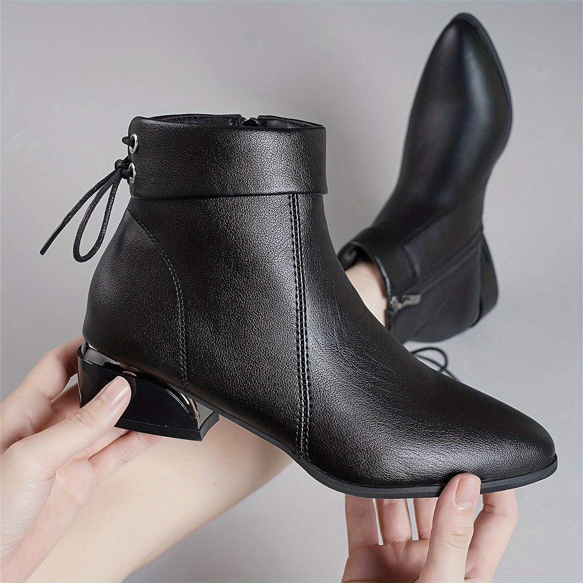 Женские кожаные плоские ботинки с задней шнуровкой и толстым каблуком для осени и зимы