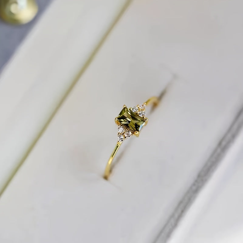 Sterling Silver Promise Ring 14k Gold Plated Waterish Zirconia Rectangular Engagement Wedding