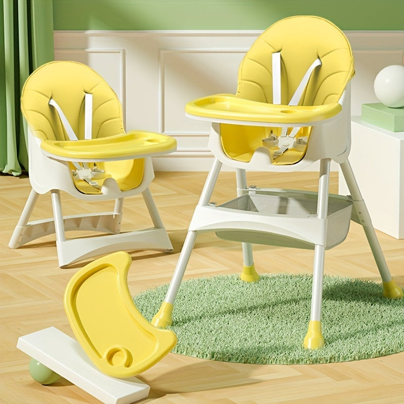 3-in-1 Convertible Baby High Chair with PU Leather Booster Seat and Safety Harness