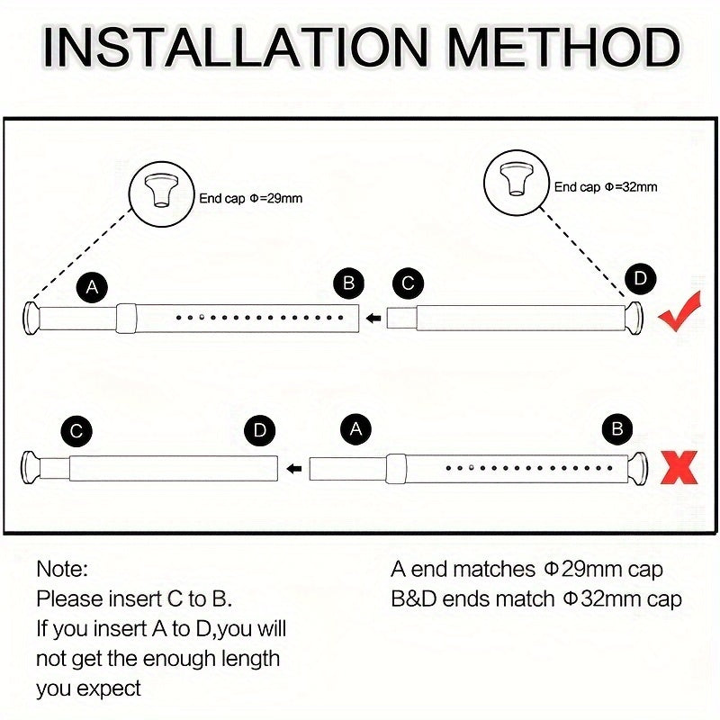 Heavy Duty Adjustable Metal Tension Curtain Rod for Shower Room Divider Window