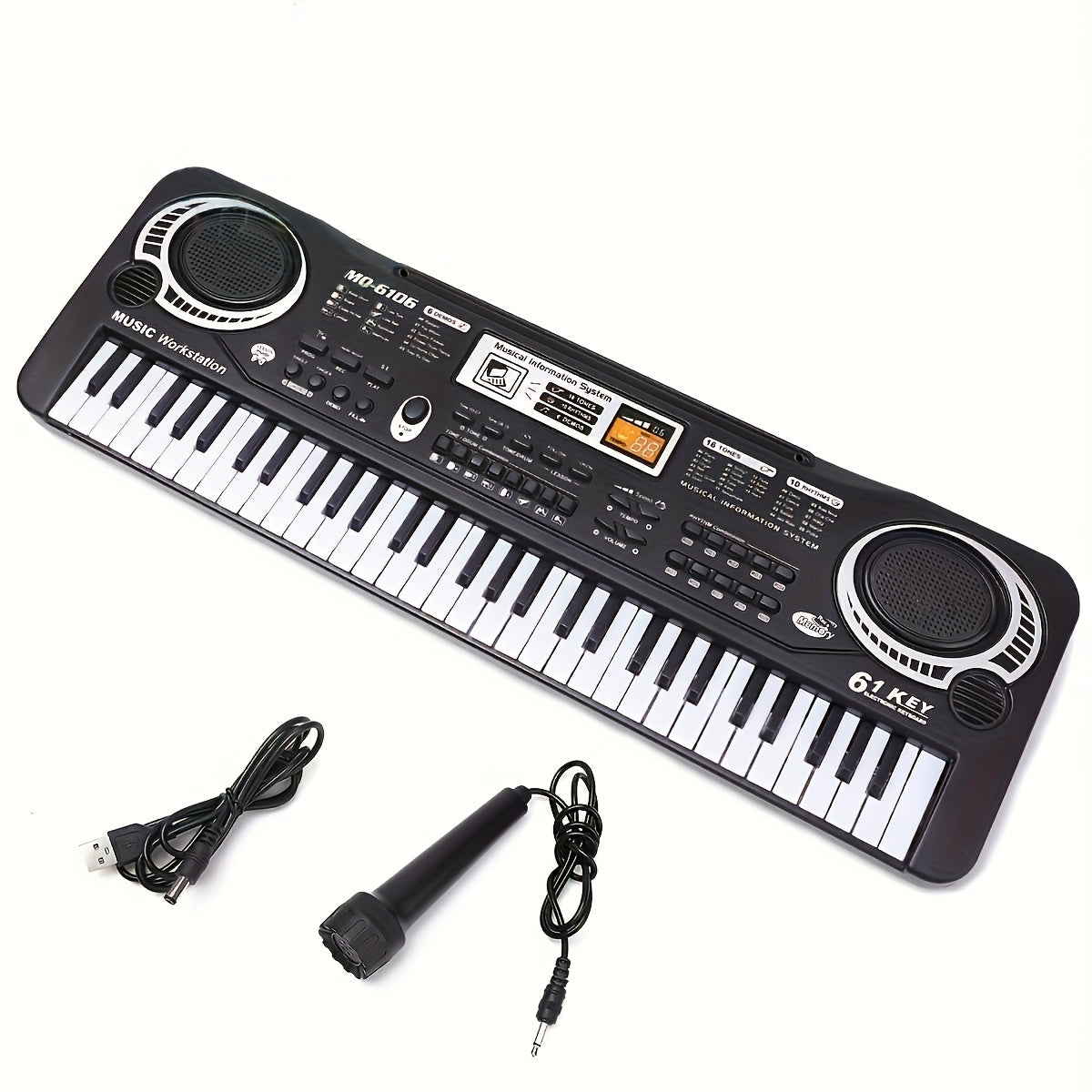 Black 61-Key Digital Piano Keyboard with Microphone Battery and USB Power