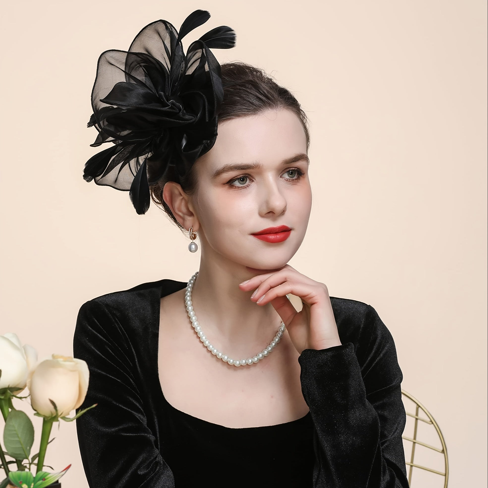 Women's Elegant Fancy Hat with Clip and Hair Hoop for Tea Party Style