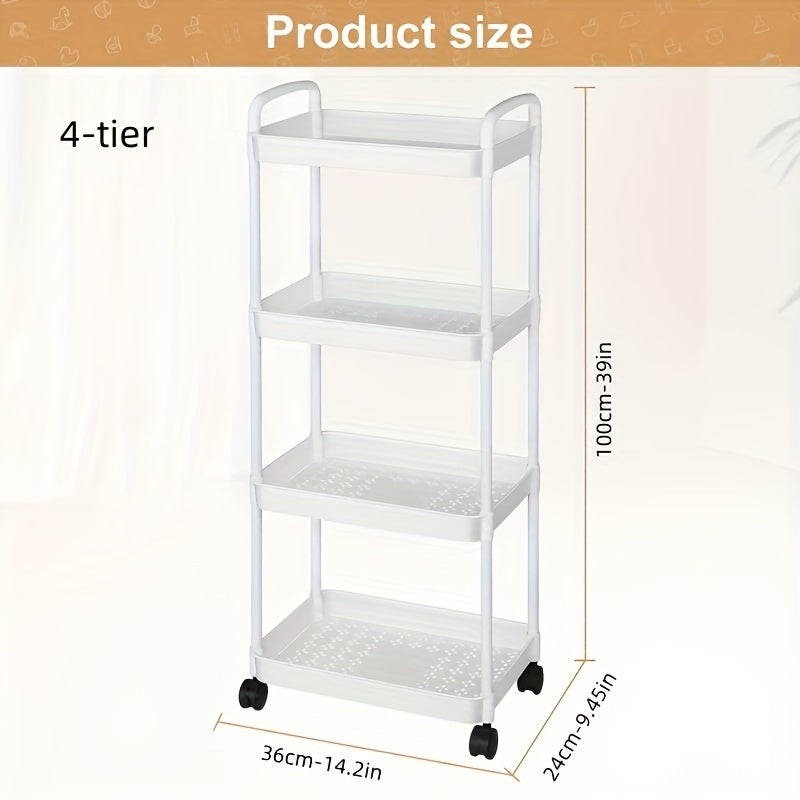 Heavy Duty Rolling Utility Cart with 3-5 Tiers in White or Black for Kitchen Storage