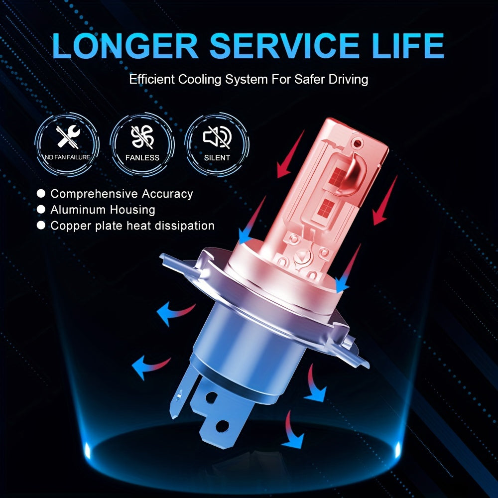 2 Pcs H4 LED Headlight Bulbs Car Motorcycle White Bright 8000 Lumens 6000K