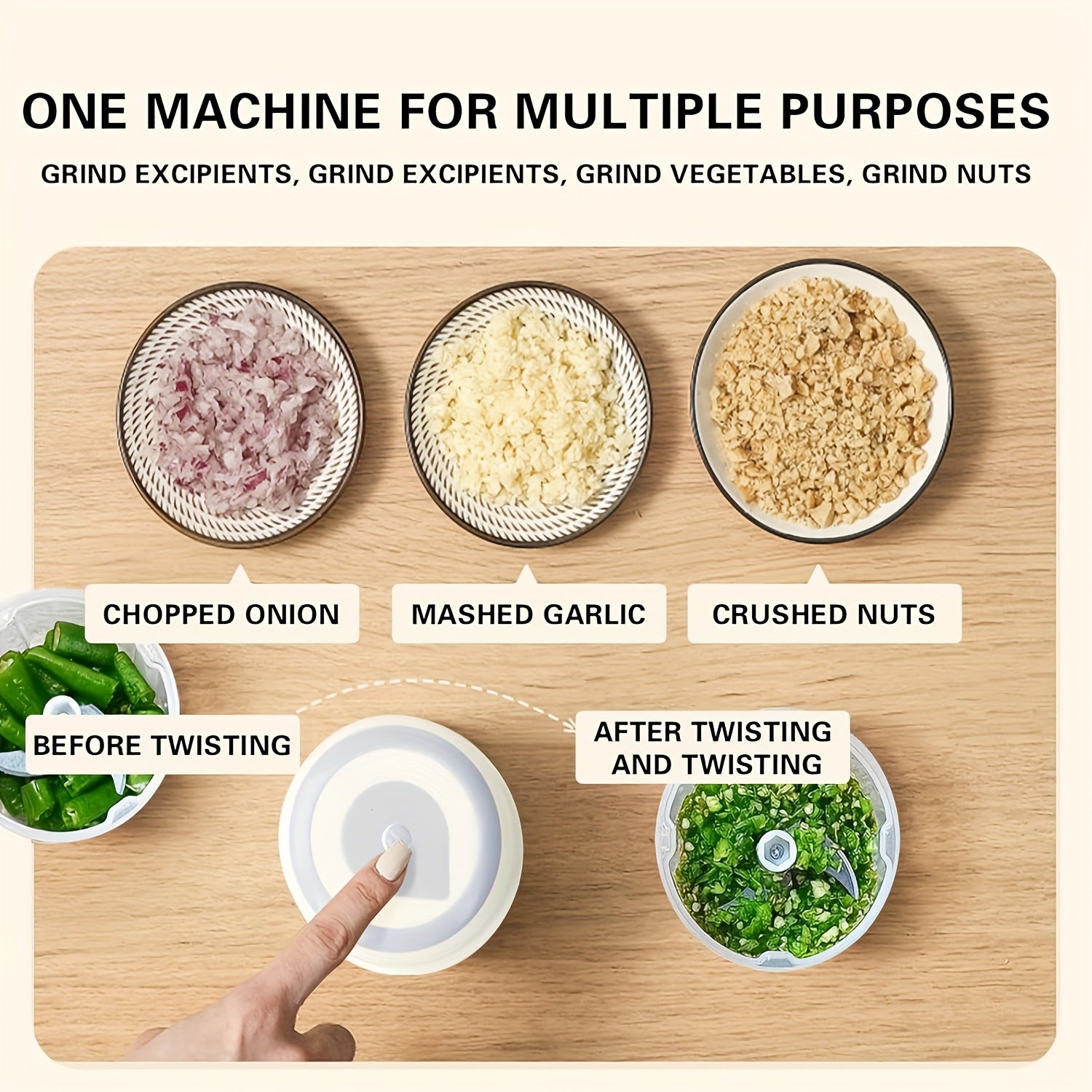 Electric Vegetable and Fruit Grinder 250ml USB Rechargeable Transparent Chamber White