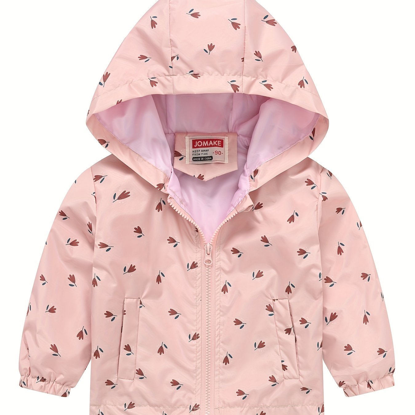 Girls' Cartoon Flower Print Hooded Zipper Jacket with Pockets for Girls 12 and Under