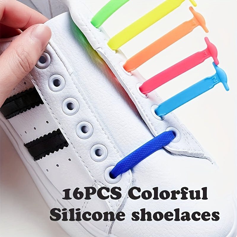 16 Pcs Colorful No-Tie Shoelaces for Sneakers and Boots Elastic Easy Slip-On